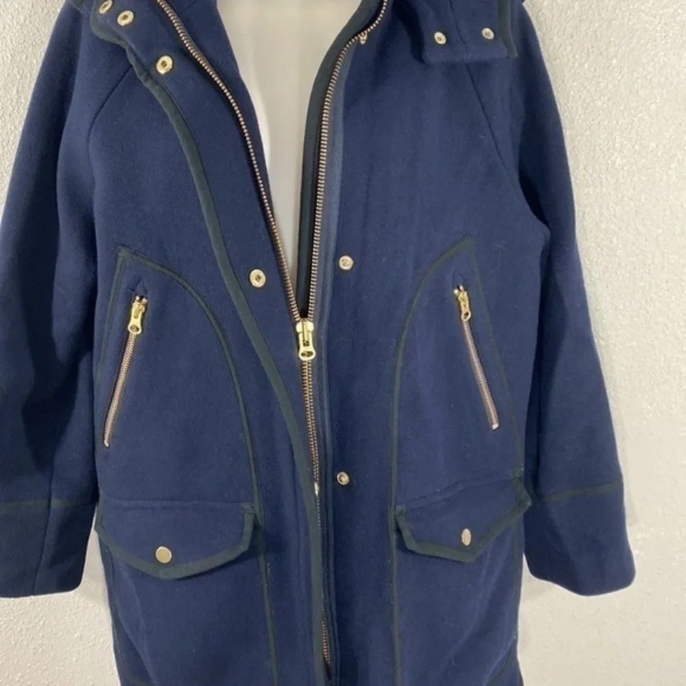 J. Crew summit Italian stadium cloth navy blue gold wool hooded parka coat 4